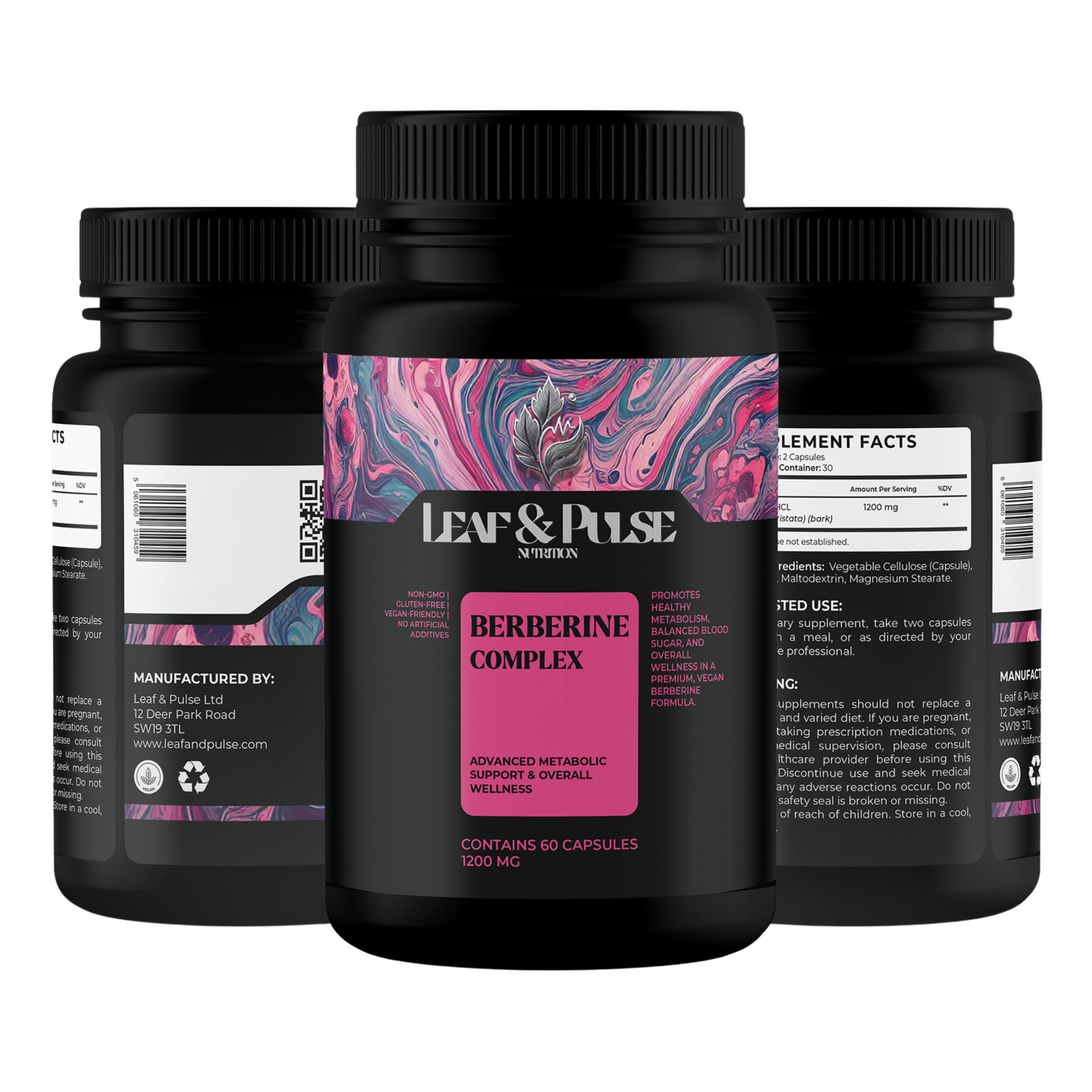 Premium Berberine Capsules – Advanced Metabolic Support, Healthy Blood Sugar, and Weight Management – 1200mg per Serving - Leaf & Pulse